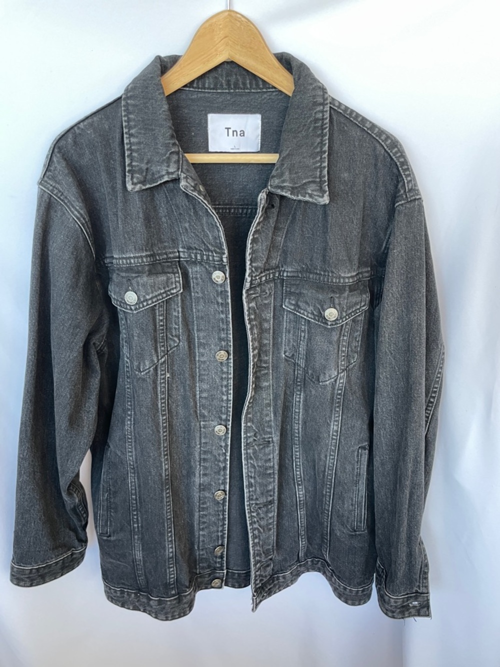 TNA Washed Black Denim Trucker Jacket Size L